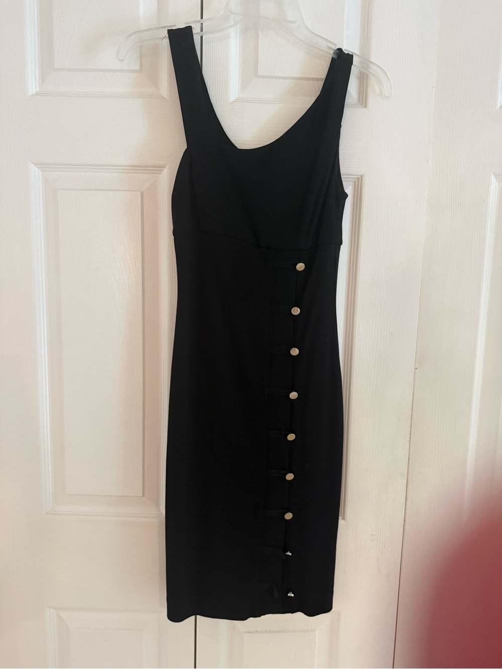 bebe Black Midi Dress with Side Button Trim
